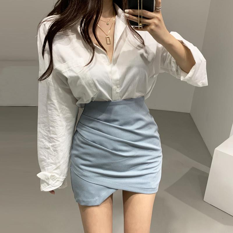 蓝色不规则包臀短裙女夏2025新款秋季高腰显瘦黑色一步包裙半身裙
