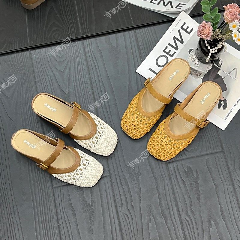 【非履不可】g拖鞋新款夏季镂空编织包头半拖女外穿百搭内增高凉,女鞋,其他拖鞋,淘宝优惠券,粉丝福利购,淘宝优惠卷