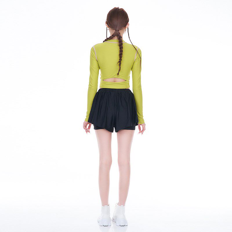 长袖泳衣女款分体平角三件套运动保守女孩高级感2024新.款温泉泳
