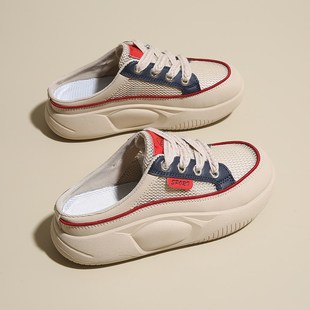 女鞋踩屎感包头半拖鞋女r夏季外穿孕妇镂空网鞋34码厚底一脚蹬凉