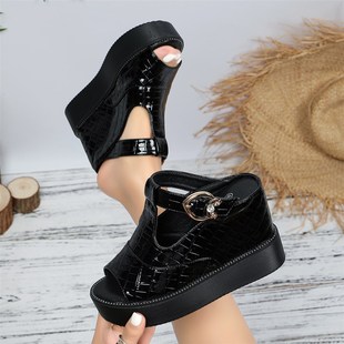 超高跟镂空白色漆皮o拖鞋女夏季百搭松糕鞋厚底凉鞋坡跟软底一字