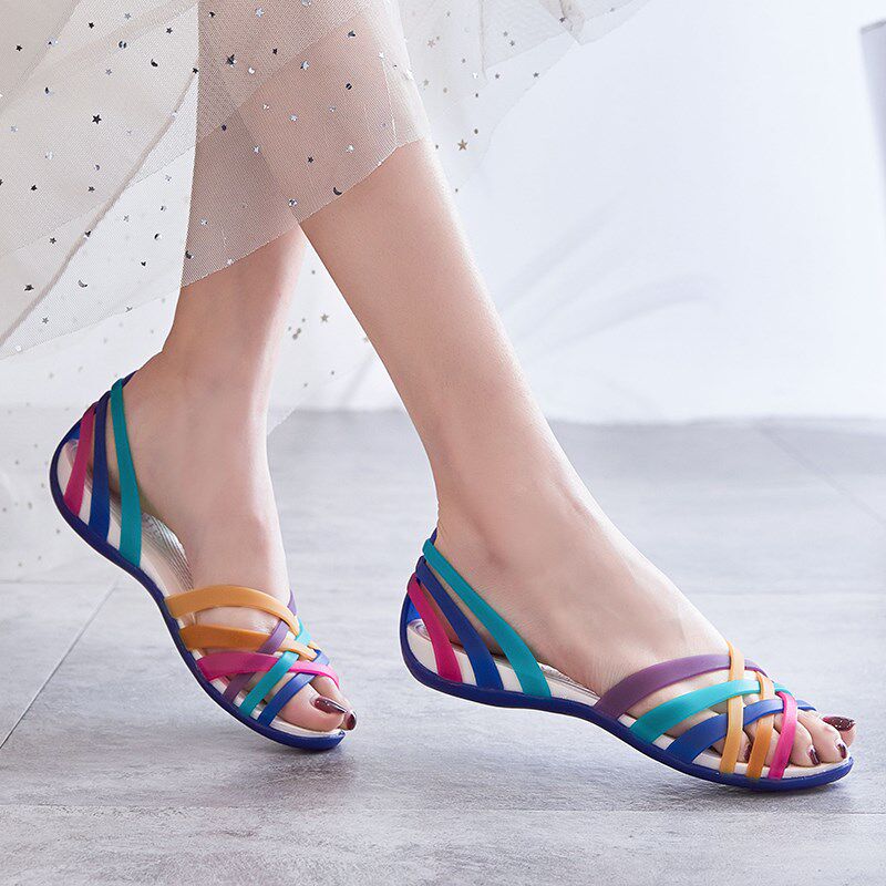 2025年新款夏季软底塑料凉鞋女沙滩洞洞凉鞋防滑鱼W嘴平跟果冻鞋