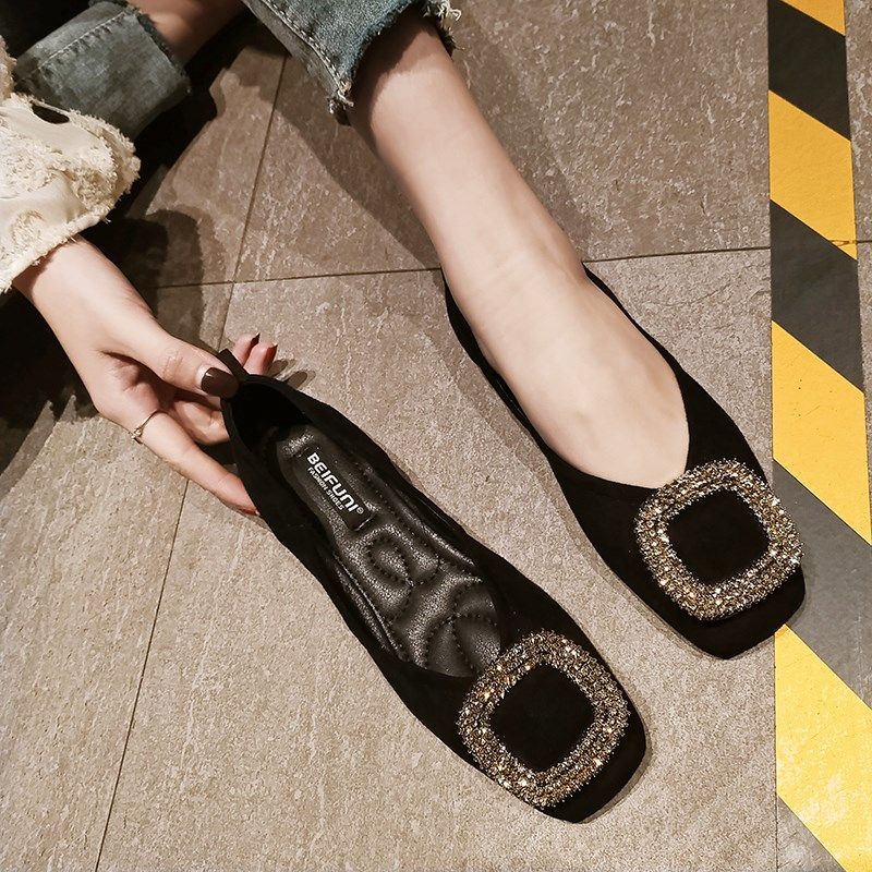 平底女单鞋2024春款百搭春季黑色软底软皮浅口仙女U温柔春秋豆豆,女鞋,浅口单鞋,淘宝优惠券,粉丝福利购,淘宝优惠卷