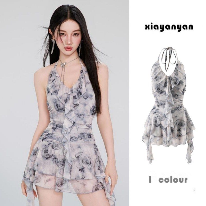 游泳衣女2024新款网红纯欲风保守显瘦I连体裙式印花遮肉度假泡温,运动/瑜伽/健身/球迷用品,连体泳衣,淘宝优惠券,粉丝福利购,淘宝优惠卷