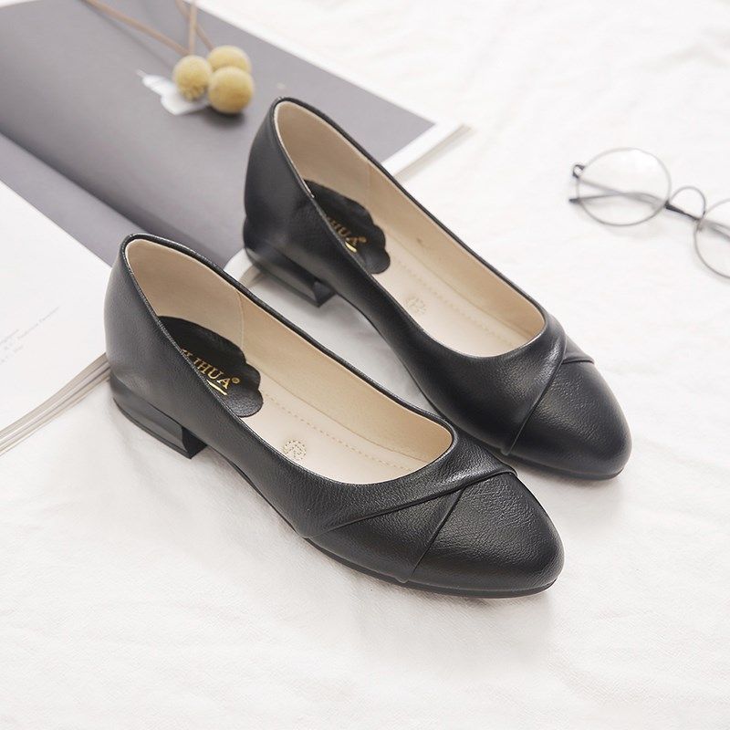 单鞋女粗b跟2024新款春秋中年女鞋百搭浅口豆豆鞋软底软皮妈妈鞋,女鞋,浅口单鞋,淘宝优惠券,粉丝福利购,淘宝优惠卷