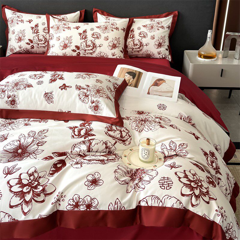 结婚四件套喜庆红色被套20x25新款床单婚庆婚嫁全棉床上用品,床上用品,婚庆床品套件,淘宝优惠券,粉丝福利购,淘宝优惠卷