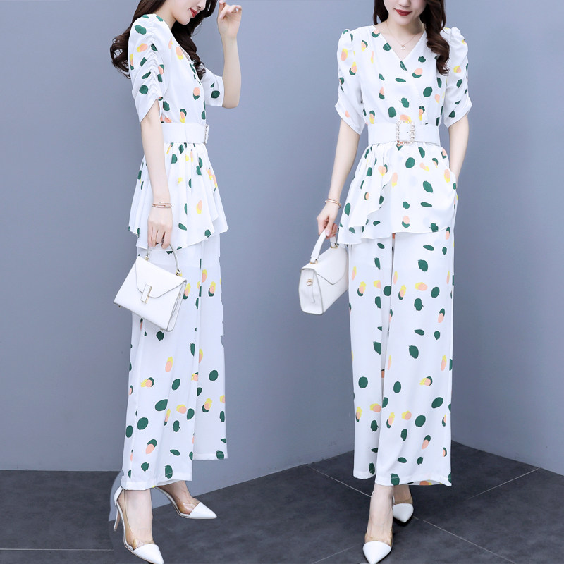 雪纺套装女夏季2021年新款洋气网红时尚减龄显S瘦阔腿裤气质两件