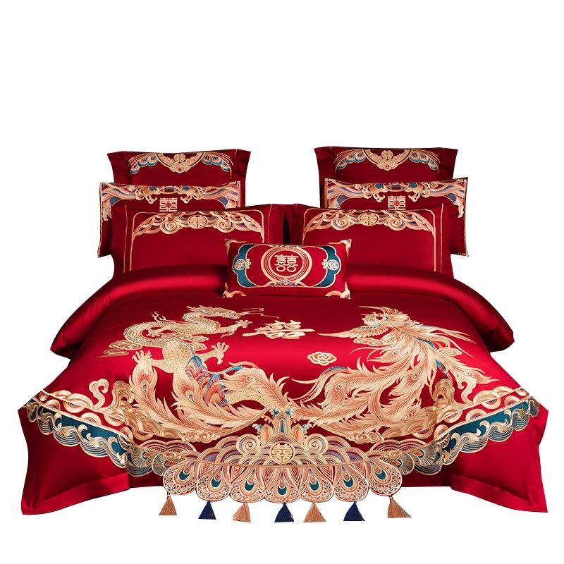 全棉长绒棉婚庆i四件套红色结婚婚嫁喜被龙凤刺绣新婚床品套件,床上用品,婚庆床品套件,淘宝优惠券,粉丝福利购,淘宝优惠卷