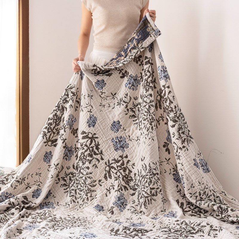 蓝花全棉纱布盖毯单双人四层纱布毛巾被S盖毯花束午睡毯,床上用品,休闲毯/毛毯/绒毯,淘宝优惠券,粉丝福利购,淘宝优惠卷