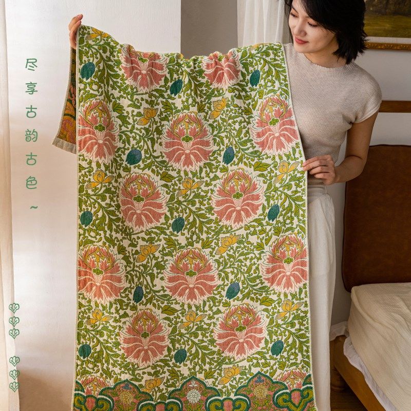 佛手花浴巾A类四层纱布浴巾女2025H新款全棉大人不掉毛新中式,居家布艺,浴巾,淘宝优惠券,粉丝福利购,淘宝优惠卷