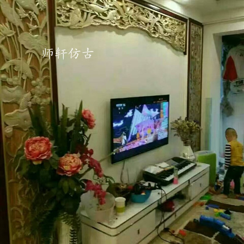 东阳木雕实木香樟木雕挂落门楣玄门电视背景墙