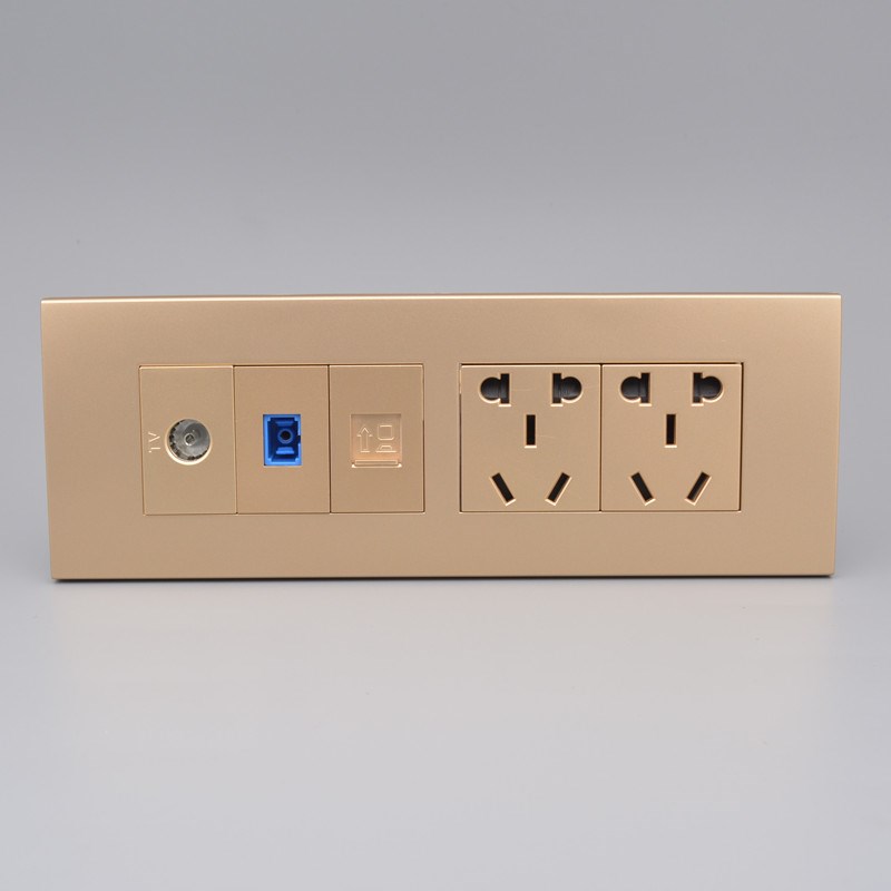 香槟金色千兆网络光纤面板10孔六类七类网线口HDMI音频插座