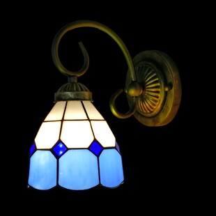 地中海镜前灯欧式客厅床头过道卧室创意玻璃蓝白色格子单头小壁灯