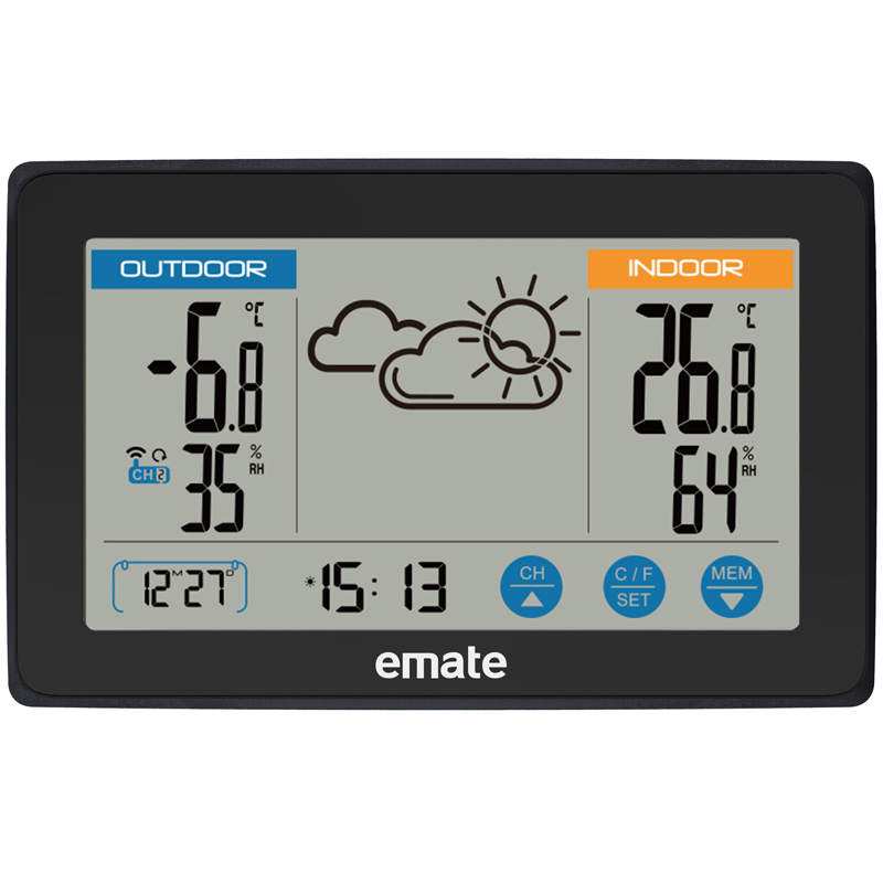 家用无线气象站数字电子温度计湿度室内外高精度触摸屏挂钟表横款