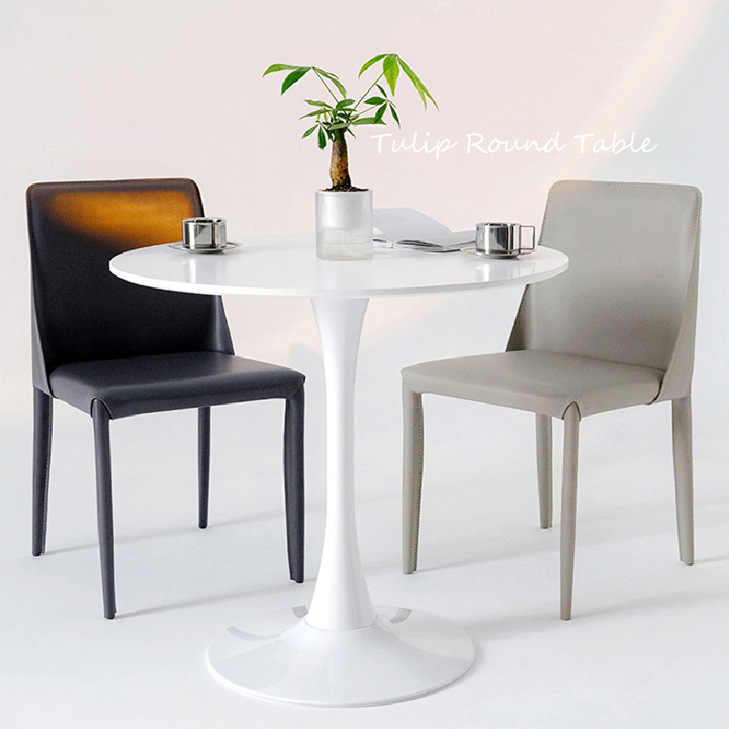 阳台小圆形休闲黑色烤漆咖啡桌奶茶洽谈桌郁金香IN接待桌子