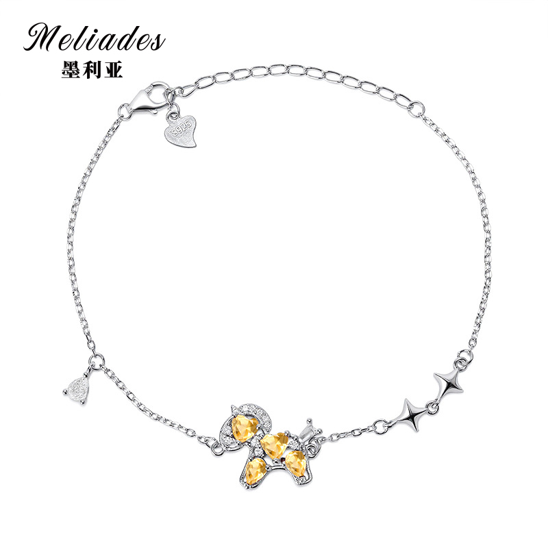 天然水晶转运小马手链纯银黄水晶