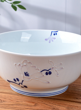 陶瓷家用面碗釉下彩中号碗聚会通用耐高温可微波炉中式菜碗花卉碗