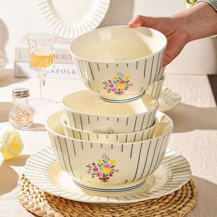 陶瓷家用吃饭碗高脚碗菜碗饭碗面碗米饭碗耐高温菜盘子饭盘异形盘