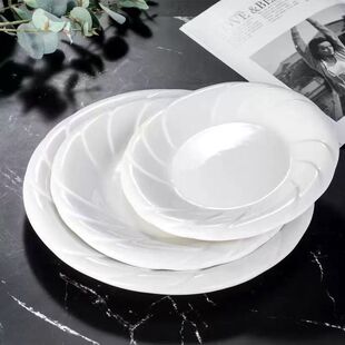 纯白色陶瓷家用圣火盘酒店商用饭店餐厅釉下彩耐高温可微波餐具盘