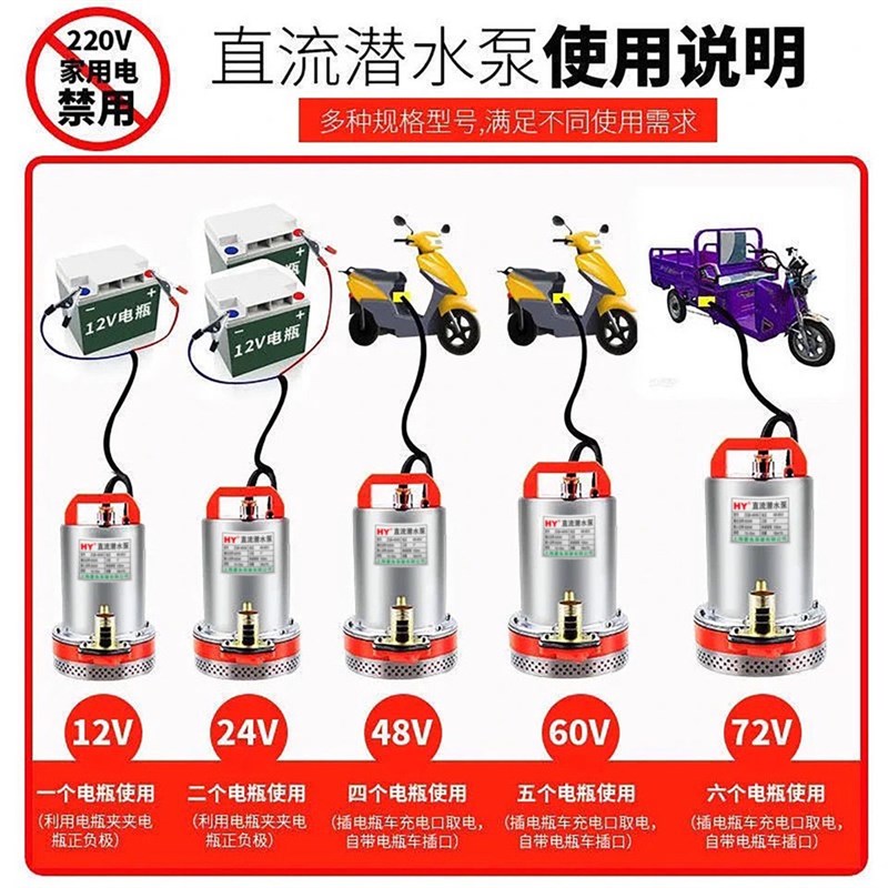 直流潜水泵浇菜V2V8V0V种田农用船用直流泵电动车抽水机