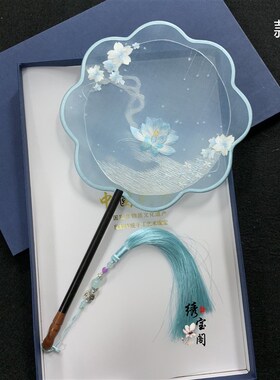 扇子纯手工刺绣宫扇面绣团扇精品苏州棠扇中汉服配饰