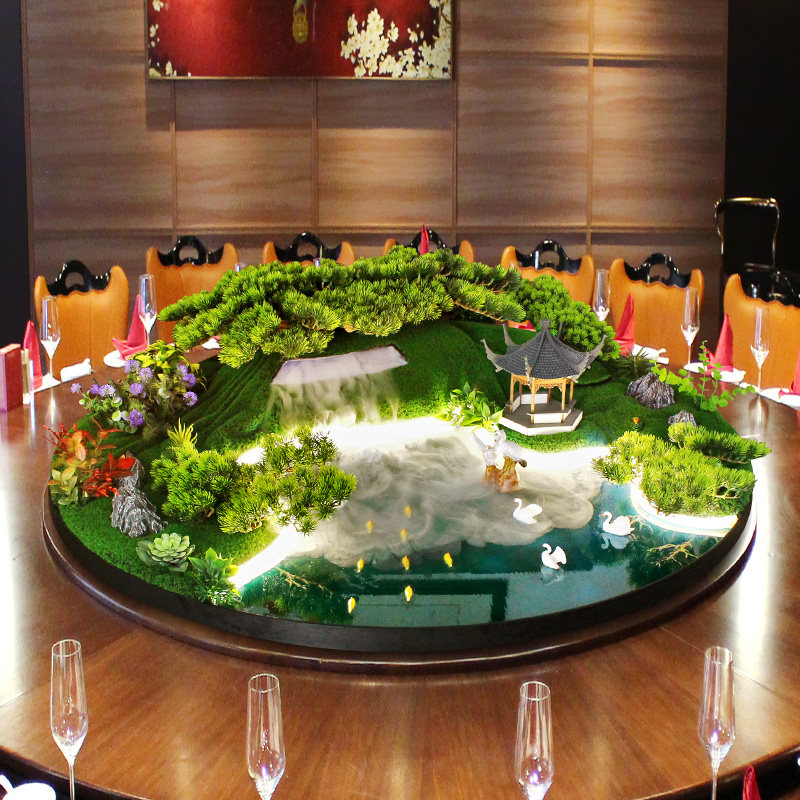 酒店餐桌中间喷雾化灯光转盘摆大圆桌中装饰品盆景观桌,家居饰品,仿真花/假花,淘宝优惠券,粉丝福利购,淘宝优惠卷