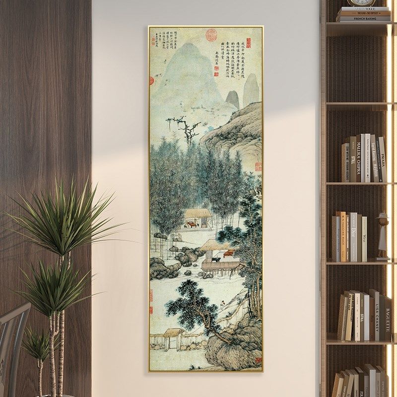 名沈贞竹炉山房品茶图国画山水画挂画办公室沙发背景墙壁饰画