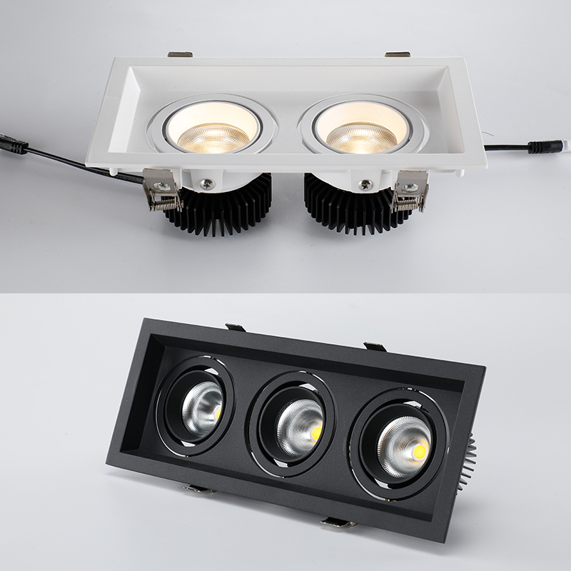 cob防眩光双头射灯嵌入式无主照明家用斗胆灯吊顶方形led格栅灯