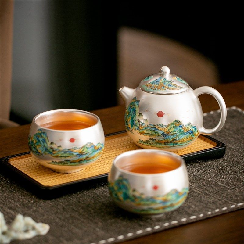 千里江山鎏银茶h具套装高颜值送长辈朋友送领导礼物送公司商务礼,节庆用品/礼品,创意礼盒/礼品套组,淘宝优惠券,粉丝福利购,淘宝优惠卷