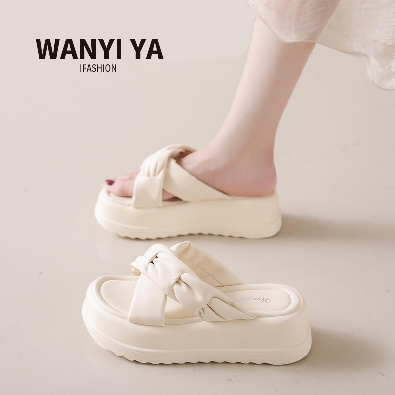 拖鞋女夏外穿2023新款增高厚底松糕鞋时尚网红Q交叉休闲女士凉拖,女鞋,一字拖,淘宝优惠券,粉丝福利购,淘宝优惠卷