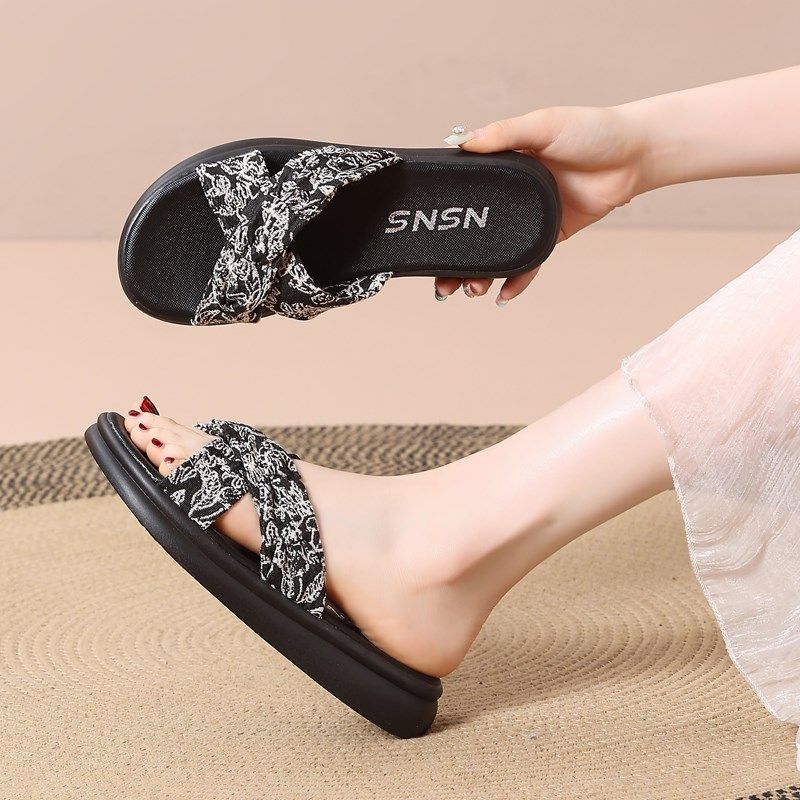 国风厚底拖鞋2024新款夏季外穿软底E女士时尚沙滩凉拖大码43小码3,女鞋,一字拖,淘宝优惠券,粉丝福利购,淘宝优惠卷