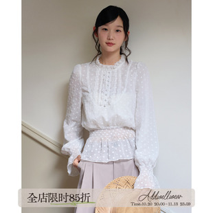 aww 叠穿搭子·肌理小花衬衫白色收腰波点蕾丝衬衣早春度假风上衣