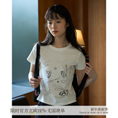 aww 飞来一只小蜜蜂·圆领印花T恤甜酷风短袖 字母简约亚麻短上衣