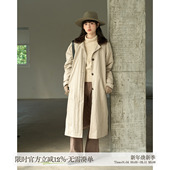 aww 做旧质感廓形·娃娃领撞色卡其色长款 棉服秋冬保暖外套
