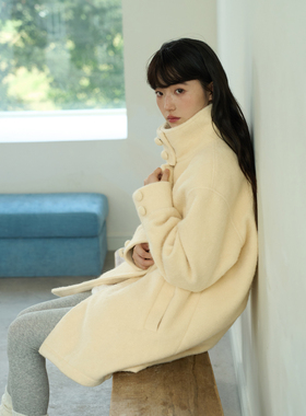 aww 小鸡仔黄·立领宽松毛茸茸外套保暖浅色系上衣设计师款