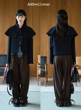 aww 可拆卸斗篷小西装·斗篷设计小圆领外套藏青肌理感秋冬上衣