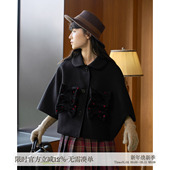 aww 日系少女·黑色短外套蝴蝶结波点斗篷廓形波点蝴蝶结上衣女