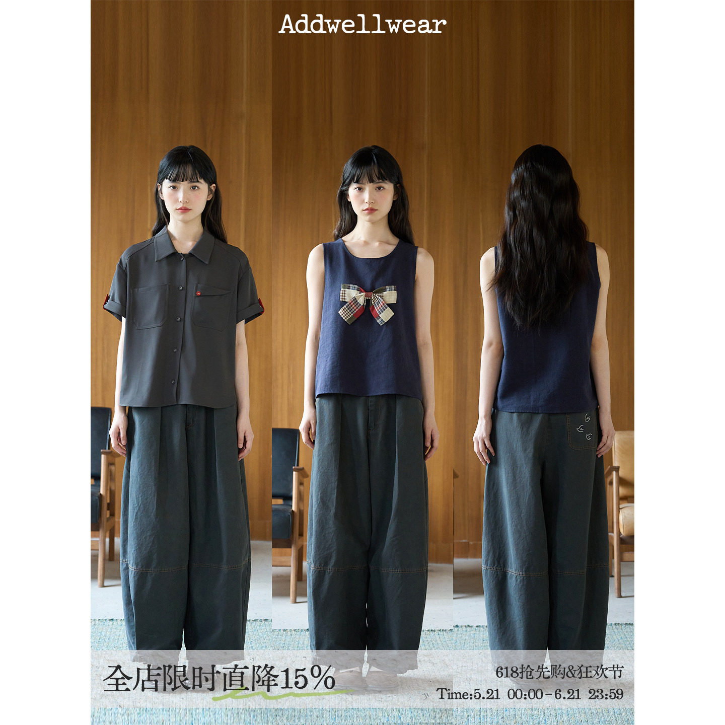aww 私服/神裤强推·100%棉复古牛仔气球裤休闲口袋长裤小个子