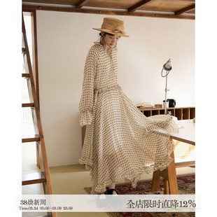 aww 重工·喇叭袖雪纺连衣裙A字v领木耳边大裙摆长裙