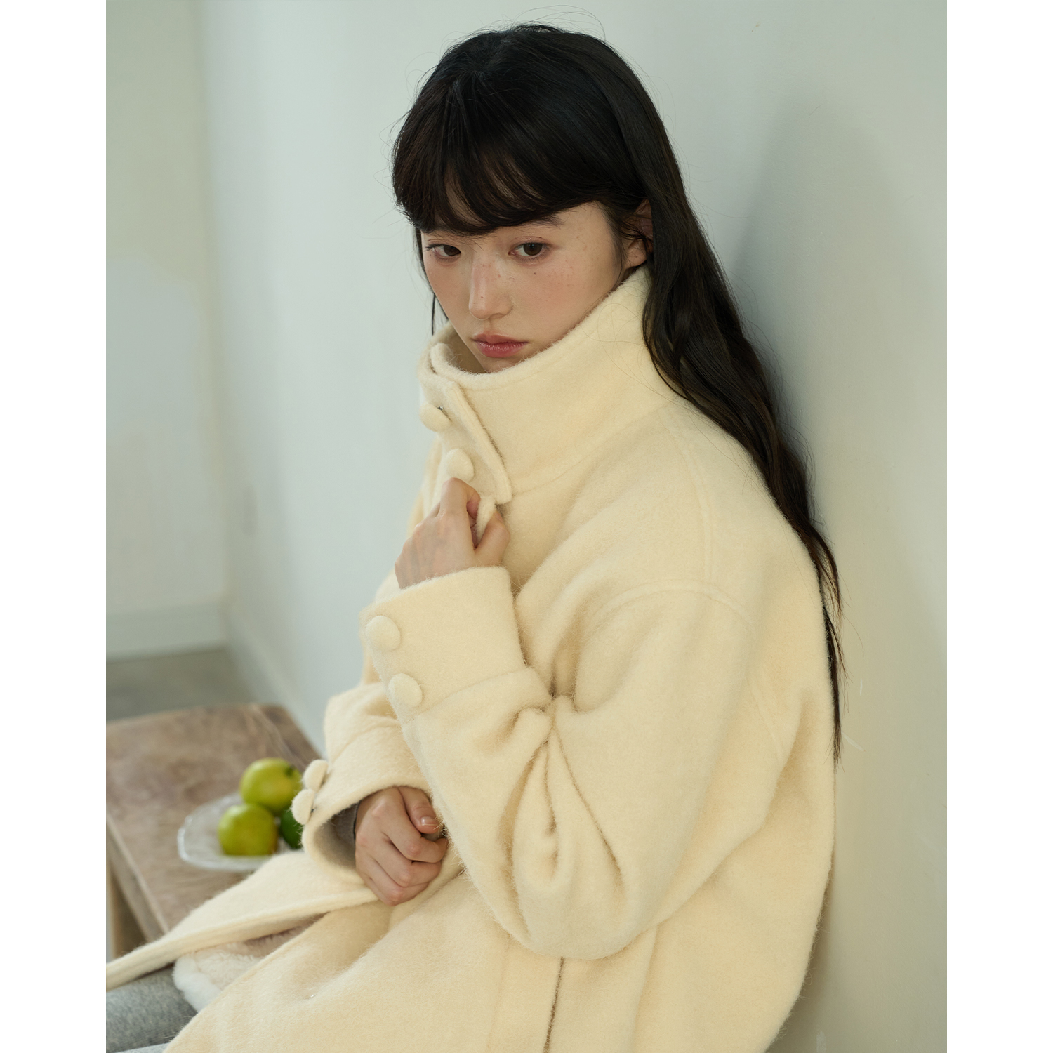 aww 小鸡仔黄·立领宽松毛茸茸外套保暖浅色系上衣设计师款