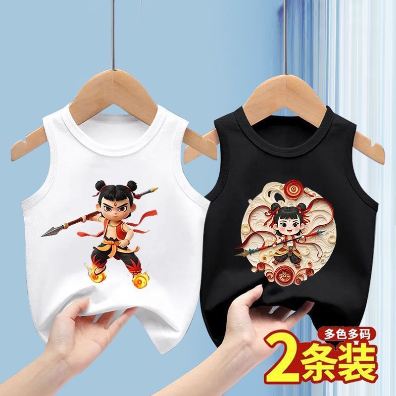 儿童背心纯棉2025夏季新款哪吒图案女童服装爆款男童无袖T恤薄款