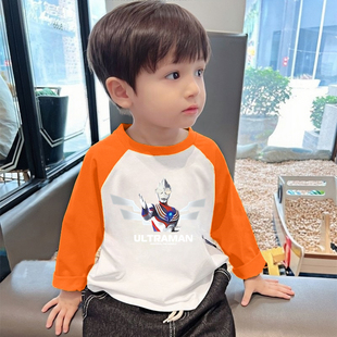 洋气百搭打底衫 圆领上衣薄款 男童长袖 儿童奥特曼纯棉T恤2025新款
