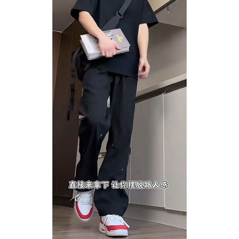 美式机能铆钉冲锋裤男夏季新款垂坠感高级感直筒裤T宽松百搭工装,男装,休闲裤,淘宝优惠券,粉丝福利购,淘宝优惠卷