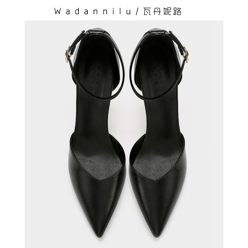 一字扣高跟鞋女黑色细跟职业百搭低跟软底H防滑工作单鞋小码31.32,女鞋,浅口单鞋,淘宝优惠券,粉丝福利购,淘宝优惠卷