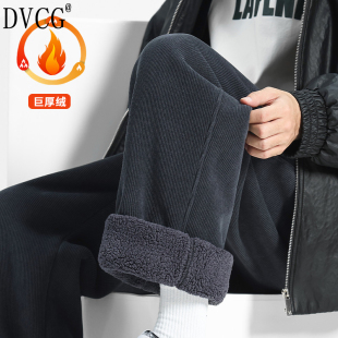 高端灯芯绒裤子男士保暖加绒加厚羊羔绒直筒休闲冬季运动卫裤男款