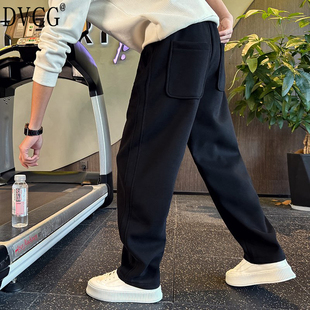 高端秋冬季直筒卫裤男士宽松弯刀运动休闲美式痞帅高街加绒长裤子