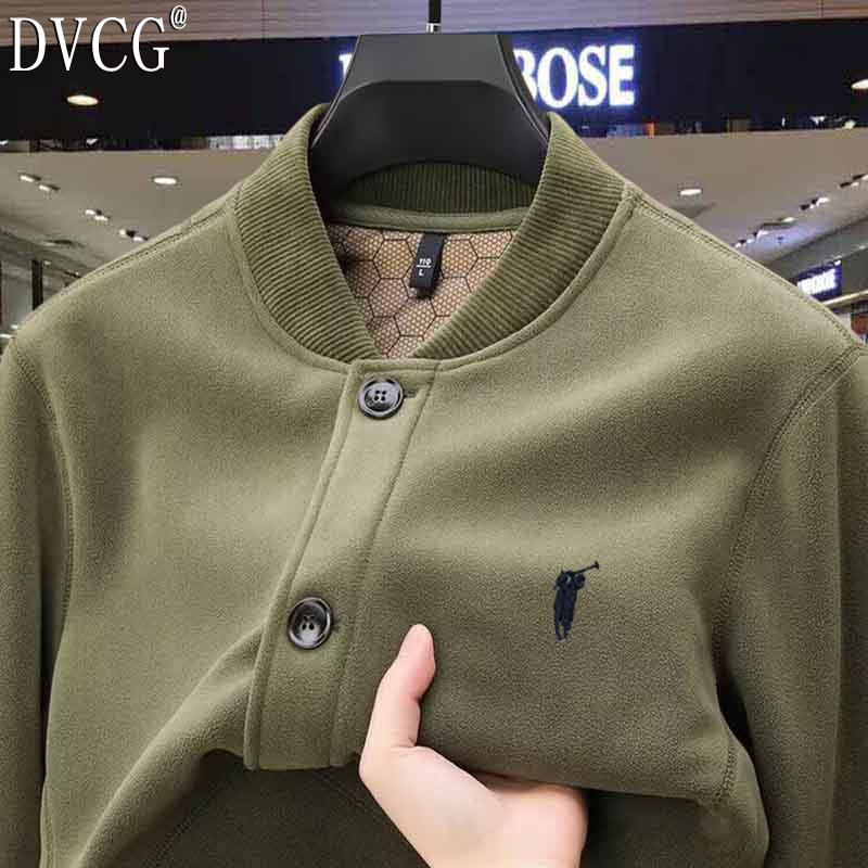 高端保罗摇粒绒外套男士春秋冬季休闲棒球领加绒加厚保暖夹克男款