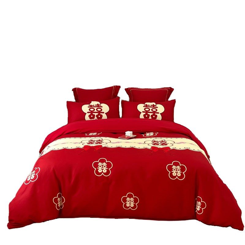 中式全棉婚庆四件套大红床单喜被C新结婚房礼嫁床上用品简约公主,床上用品,床品套件/四件套/多件套,淘宝优惠券,粉丝福利购,淘宝优惠卷