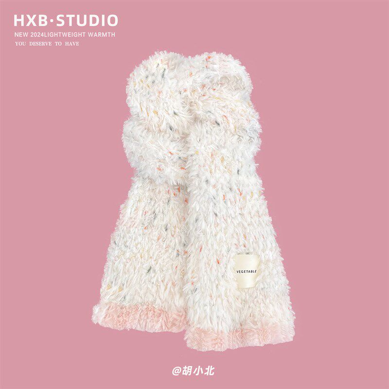 2024新款彩色糖豆毛绒围巾女秋冬季氛围感M加厚保暖软糯仿貂毛围