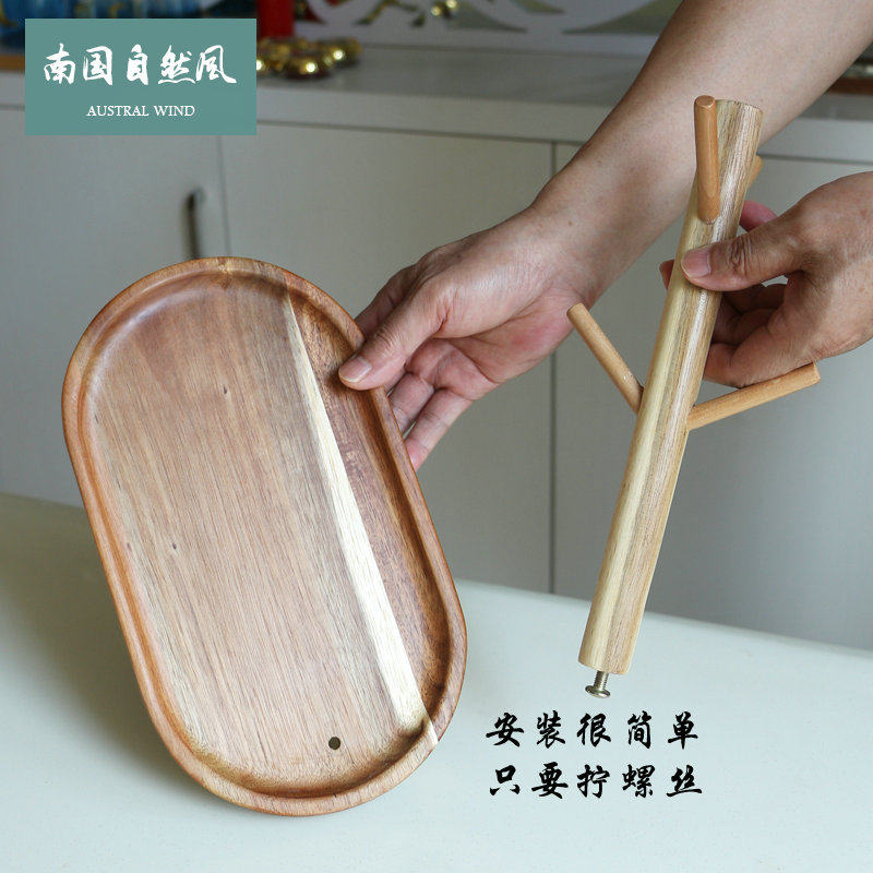 杯架壶托盘简约家用客厅木质水杯架带托盘一体挂杯置物架桌面收纳